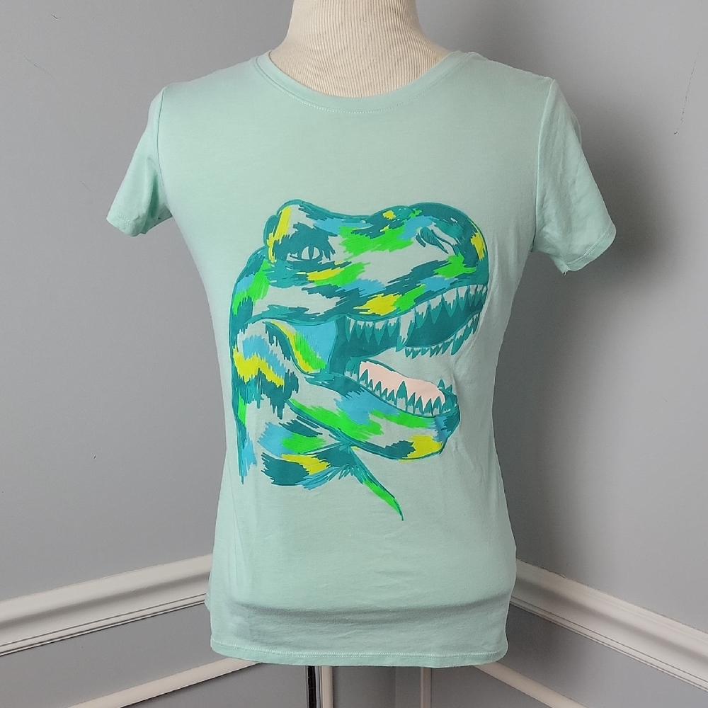 CAT & JACK T-Rex‎ Dinosaur Aqua Colorful Graphic Crew Neck Short Sleeve T-Shirt